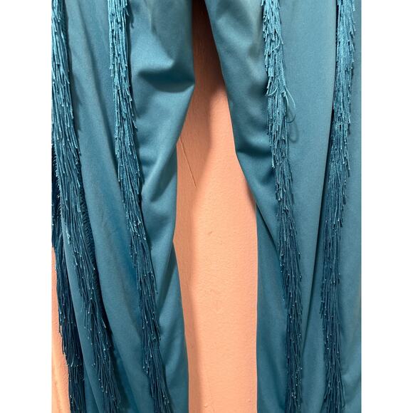 Women's Boho Drawstring Waist Long Fringe Tassel Pants Blue Size S - Picture 9 of 13